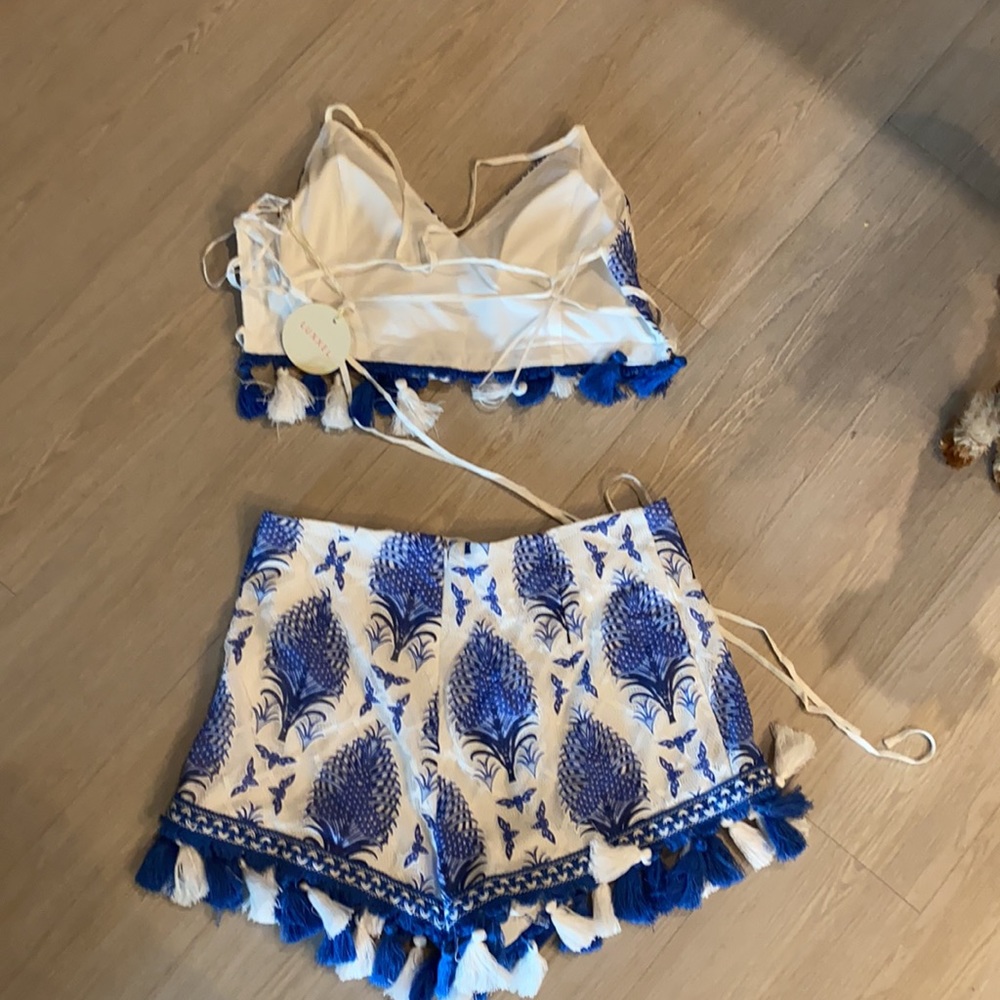New Blue and White Tassled Romper Set by Luxxel - Picture 5 of 8